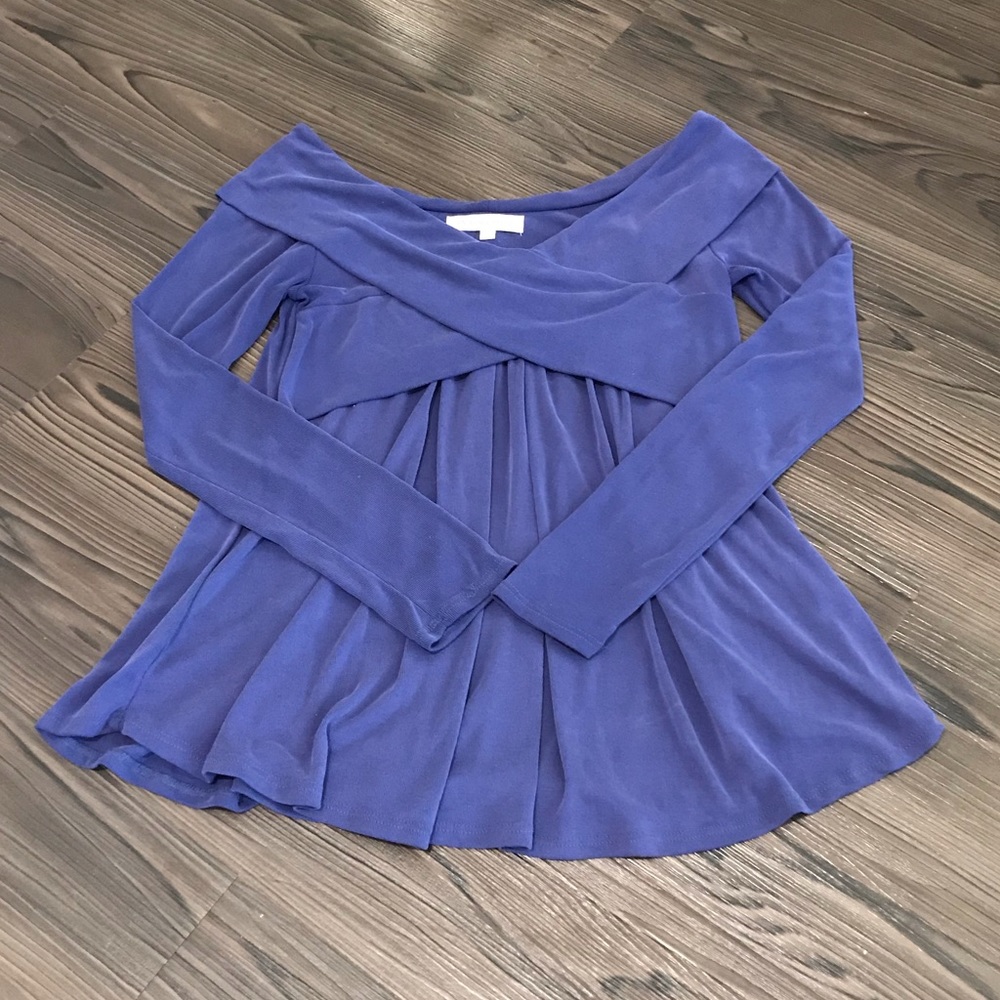 Blue Off Shoulder Long Sleeve Shirt By Together